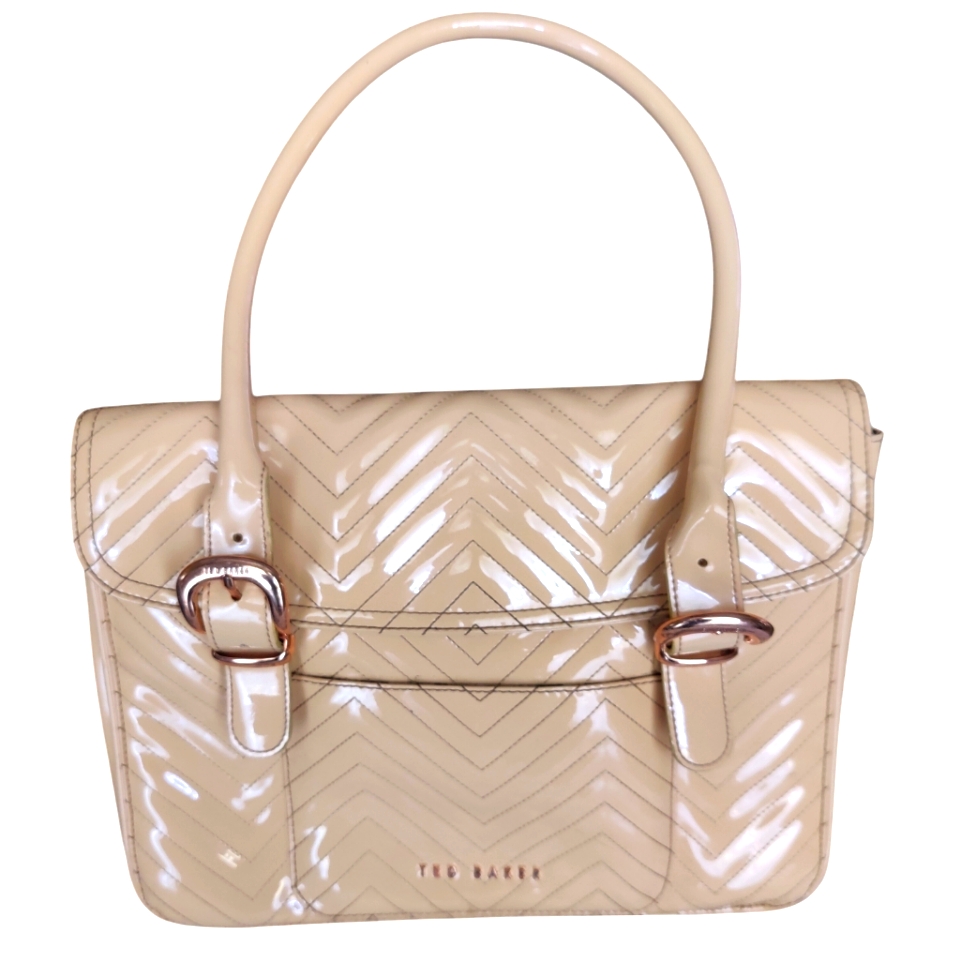 Ted Baker Tan Patent Leather Quilted Inner Dividers Top Handle Satchel B